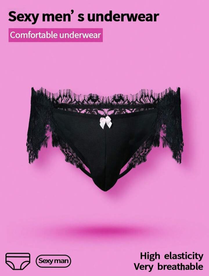 men's lace Patchwork Bow Decor Briefs Men's Underwear Men's Crotchless Underwear Lace Underwear Men